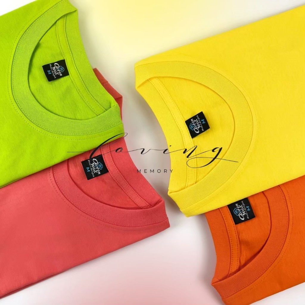 MEMORY เสื้อยืดคอตตอน เสื้อยืดคอกลม สีสดใส สีเขียวมะนาว สีส้ม สีเหลือง สีโอโรส