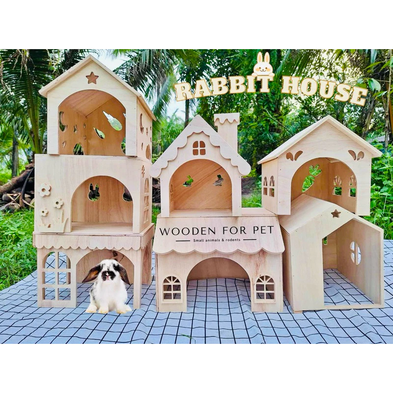 บ้านกระต่ายขนาดใหญ่ บ้านสัตว์เลี้ยงสวยงาม บ้านไม้สำหรับสัตว์เลี้ยง แกสบี้ ชินชิล่า แพรี่ด็อก ที่อยู่อาศัยสัตว์น่ารัก