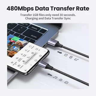 UGREEN รุ่น 60126 TypeC to USB-A รองรับ App Car Play จ่ายไฟ 3A Fast Charge & Data สายชาร์จถักไนล่อน