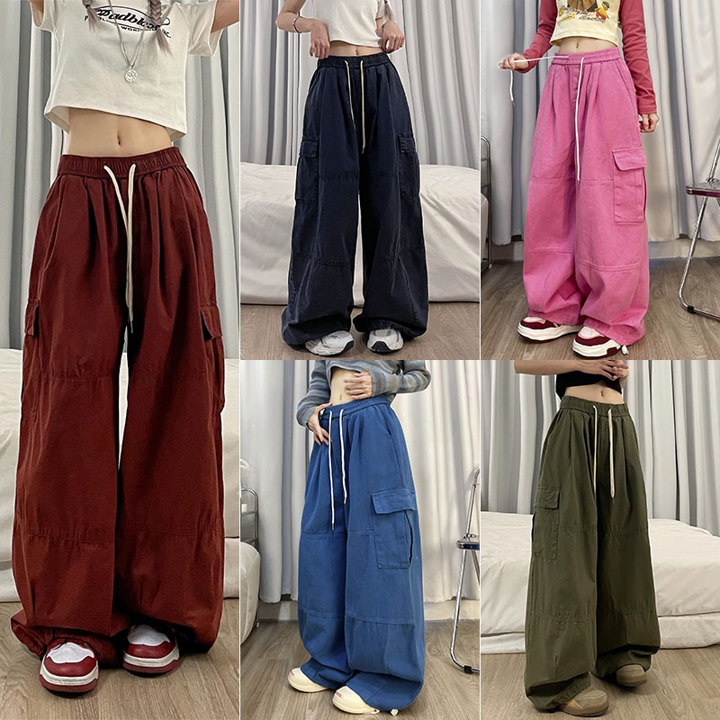 กางเกงทรงหลวม กางเกงคาร์โก้ มีทั้งหมด5สี ใส่เชือกที่เอว ผ้าระบายอากาศดี #11185