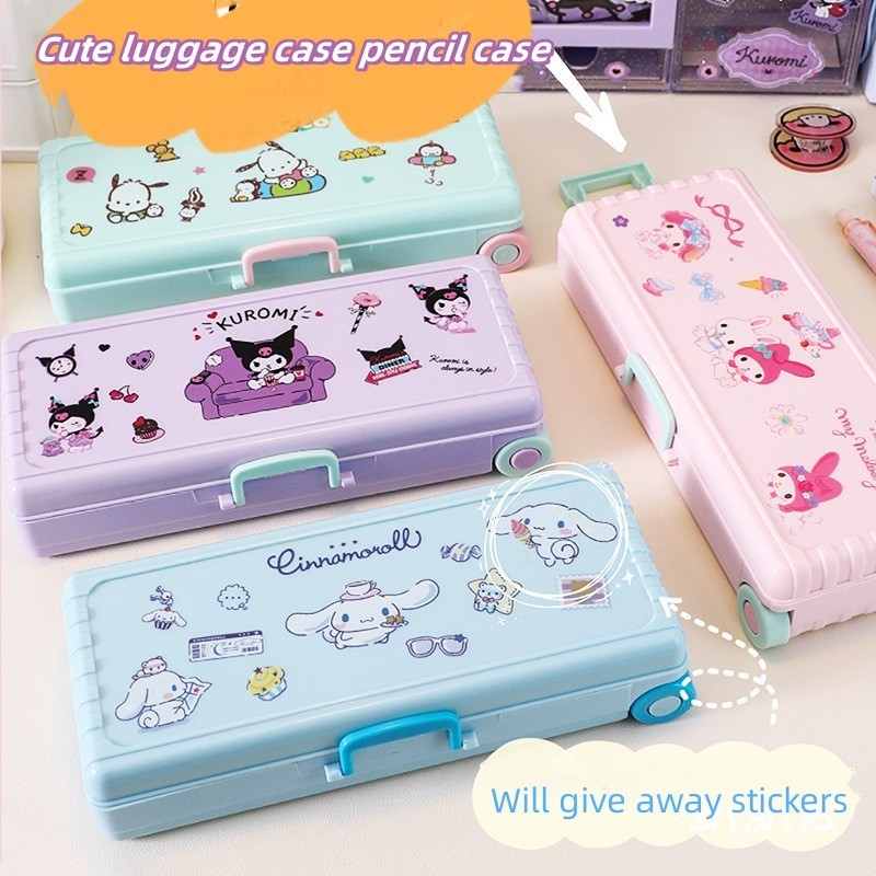 Sanrio กล่องดินสอพลาสติก 2 ชั้น ลายการ์ตูนน่ารัก ความจุขนาดใหญ่ เหมาะกับนักเรียนประถม สําหรับเด็กผู้หญิง และเด็กผู้ชาย เ