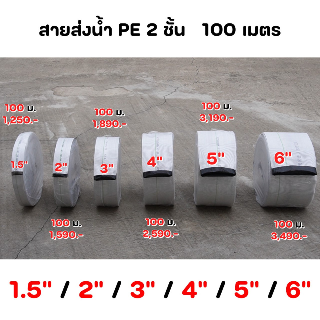 สายส่งน้ำ 2 ชั้น 22.5 - 24 บาร์ เคลื่อบ PE ใช้กับเครื่องสูบน้ำ 1.5-6 นิ้ว แบ่งยาว 50/100 เมตร
