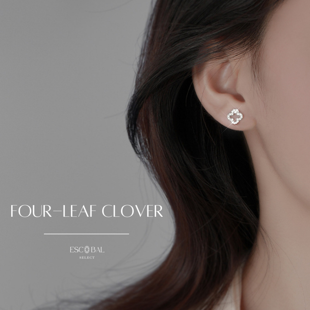 ESCOBAL✨ต่างหูเงิน Four-leaf clover ต่างหูเพชร ต่างหูเงินแท้925 ต่างหูแฟชั่น ตุ้