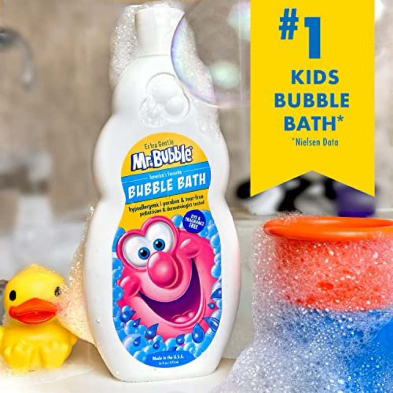 Made in USA สบู่ทำฟอง สูตรผิวแพ้ง่าย Mr. Bubble Extra Gentle Fragrance Free Bubble Bath for Children, 16 fl oz