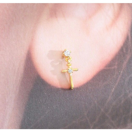 earika.earrings - cross collection รวมต่างหูไม้กางเขน/สายโซ่ก้านเงินแท้ชุบทองคำขาว ผิวแพ้ง่ายใส่ได้ - รูปที่ 5