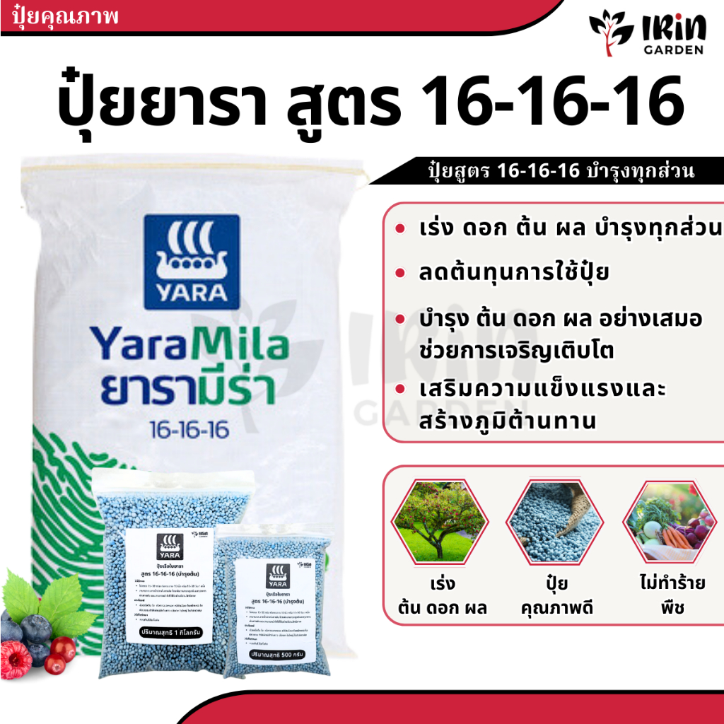 ปุ๋ยยารามีร่า สูตร 16-16-16 ตราปุ๋ยเรือใบ ยาร่า ปุ๋ยเคมี เร่งการเจริญเติบโตของต้น ใบ ดอก และผล อย่าง