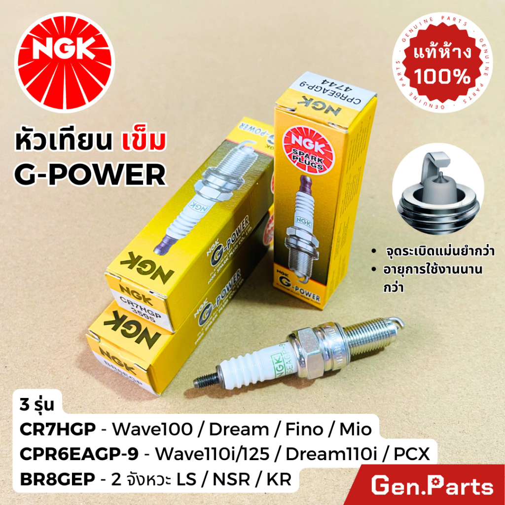 หัวเทียนเข็ม NGK G-POWER - CR7HGP BR8EGP CPR6EAGP-9 สำหรับรถมอเตอร์ไซค์ เวฟ110i/125i ดรีม ฟีโน่ มีโอ