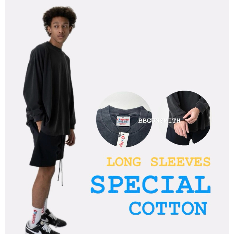 เสื้อแขนยาวฟอกเฟดดำ วินเทจทรงสตรีท ผ้านุ่ม Special cotton HIPTRACK ทรงฮิปฮอป