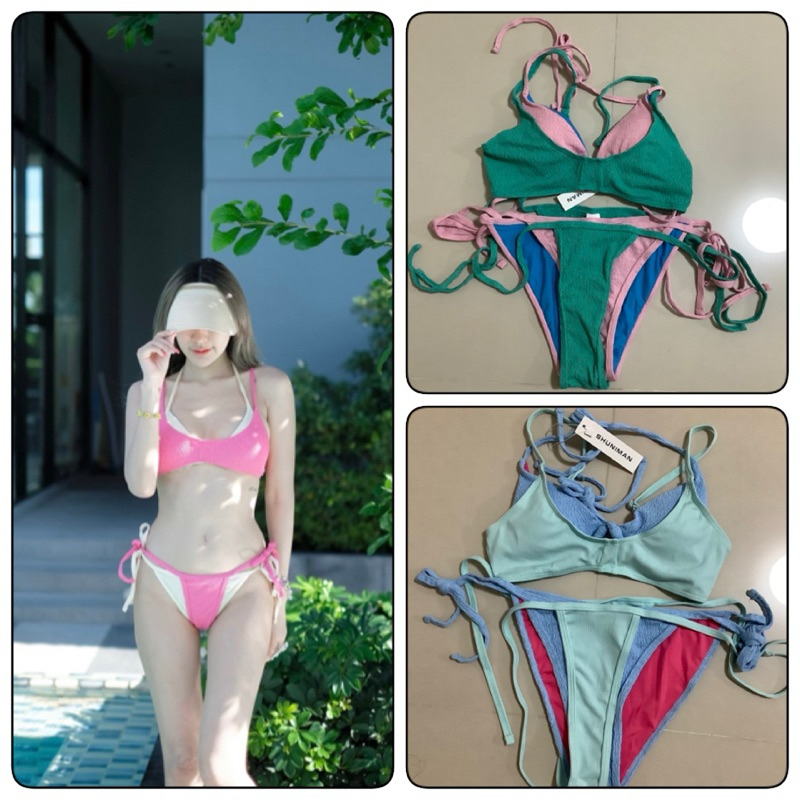 Clear Stock Jennie Bikini set ( 4 pcs ) ชุดว่ายน้ำ บิกินี่ 2 Layers ใส่ซ้อน สีสันน่ารัก