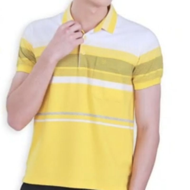 เสื้อโปโลสีเหลือง Sfare  ทอลายริ้วขาว-เหลือง Size L รอบอก 44"