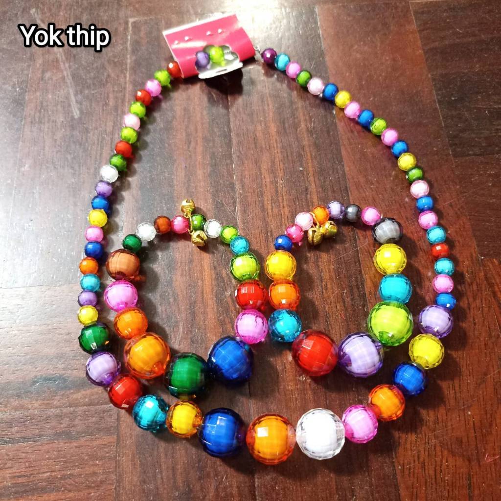 เซต3ชิ้น สร้อยลูกปัด ทับทิม สร้อยดอกไม้ทองกวาว+ สร้อยข้อมือ 2ชิ้น  เครื่องประดับทองกวาว สร้อยคอ ข้อมือ