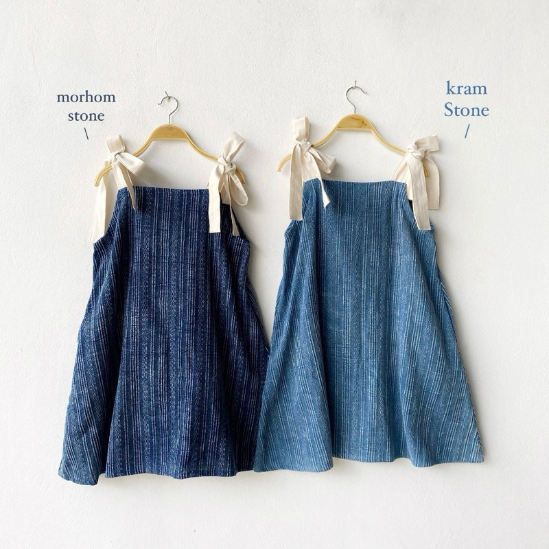 Ribbons dress♡. คราม / ม่อฮ่อม stone wash