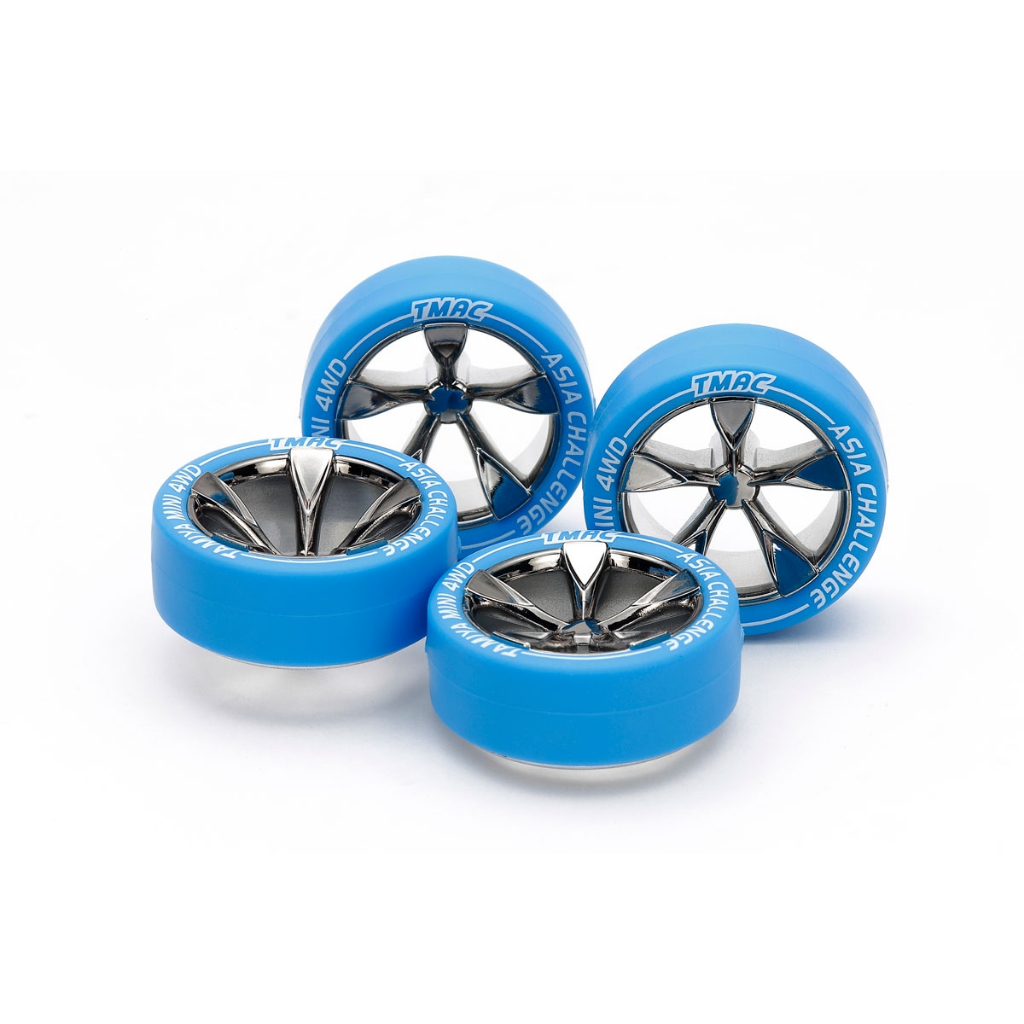 TAMIYA 95654 JR LP SMALL DIA TIRES/WHEELS 5-Spoke/Blk Plated Asia Chall. Asia Challenge 2024 (TMAC)