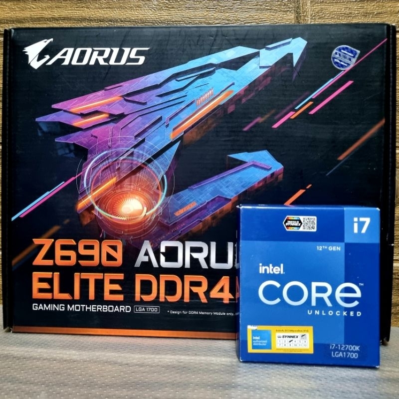 CPU INTEL CORE I7 12700K (มีการ์ดจอในตัว) + Z690 GIGABYTE AORUS ELITE  DDR4 LGA 1700 (มีกล่อง) มีประ