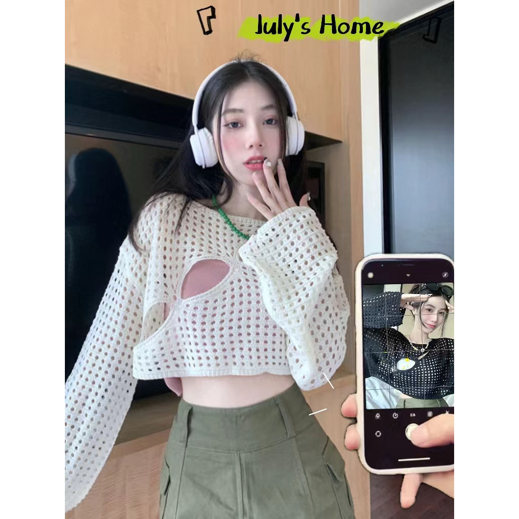 2สี เสื้อ ฉลุอก เสื้อไหมพรม ตาข่ายดีเทลเจาะรูหน้าอก ใส่เดียวก็เซ็กซี่ #J2136