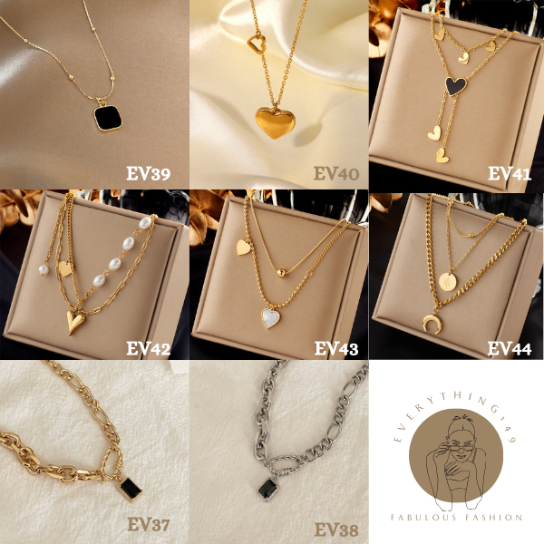 EV🔸สร้อยคอพร้อมจี้ EV39-44 ทุกแบบ149 สเตนเลส ชุบทอง18K ไม่ลอกดำ เครื่องประดับแฟชั่น