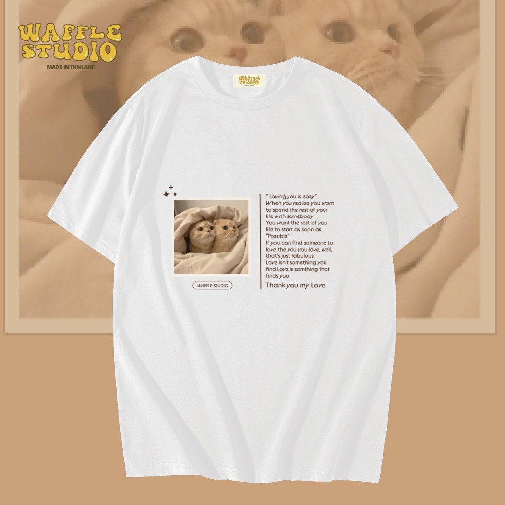 [ ส่งฟรี ] WS0157 เสื้อยืดโอเวอร์ไซส์ เสื้อยืดเกาหลี ผ้าคอตตอน100% เสื้อยืด แมวน้อย ทาสแมว WAFFLE STUDIO