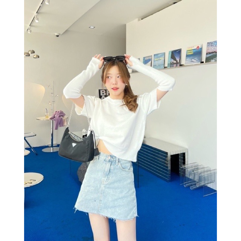 เสื้อ+ปลอกแขน cintageshop สีขาว