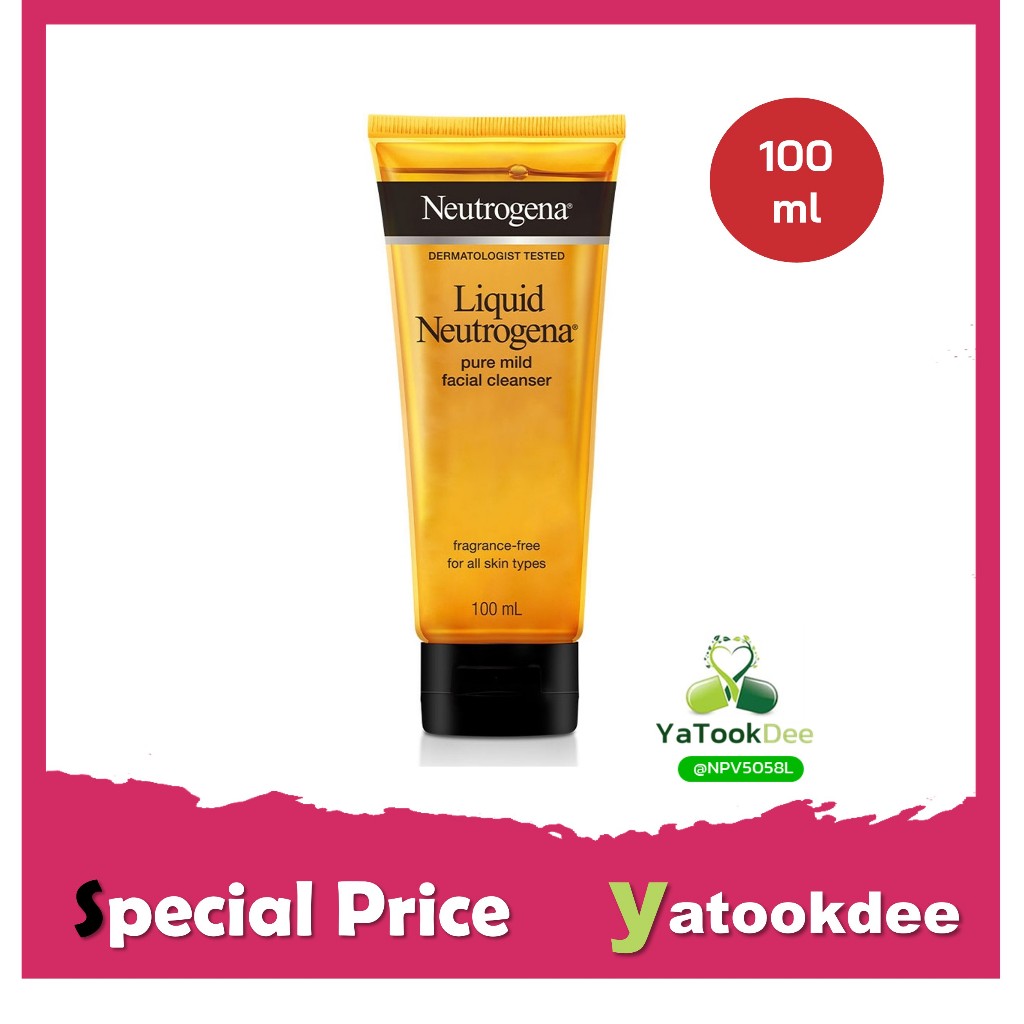 Neutrogena Liquid Pure Mild Facial Cleanser Fragrance Free 100ml นูโทรจีนา ลิควิด สูตรไม่มีน้ำหอม.