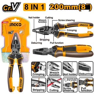 INGCO คีมปากจิ้งจก อเนกประสงค์ 8 in 1 วัสดุ Cr-V ขนาด 8"/200 มม. รุ่นงานหนัก รุ่น HMFCP28200( 8-in-1 Multi-function com