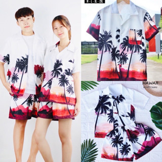 Hawaii shirt ชุดครอบครัวไปทะเล พ่อ แม่ ลูก (ลายมะพร้าวแดง) ผ…