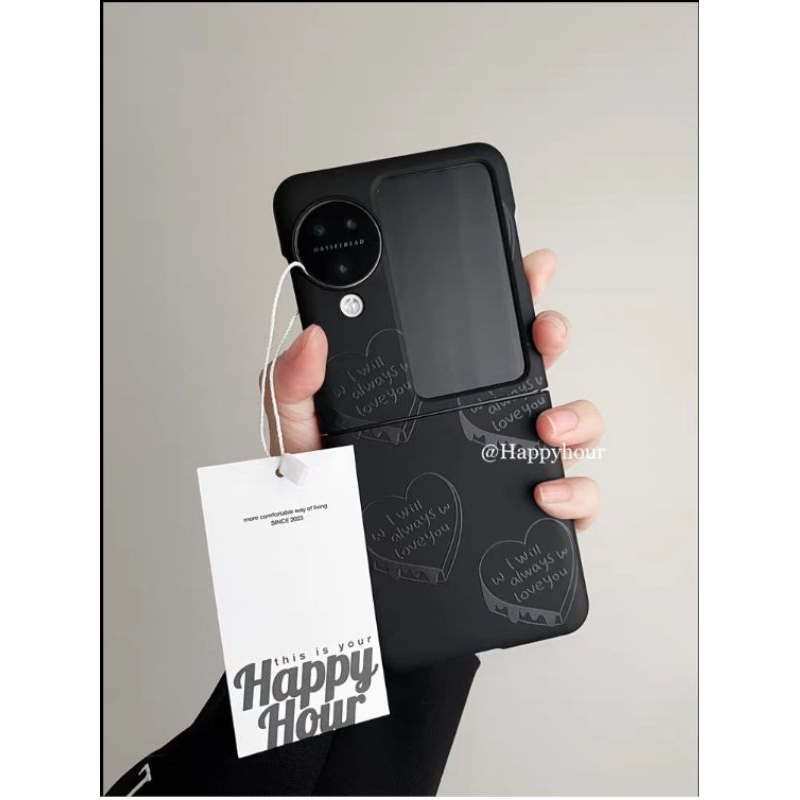 เคสโทรศัพท์มือถือสำหรับ OPPO Find N3 Flip , Find N2 Flip เคสสีดำ พิมพ์ลาย I away love you คลาสสิคน่า