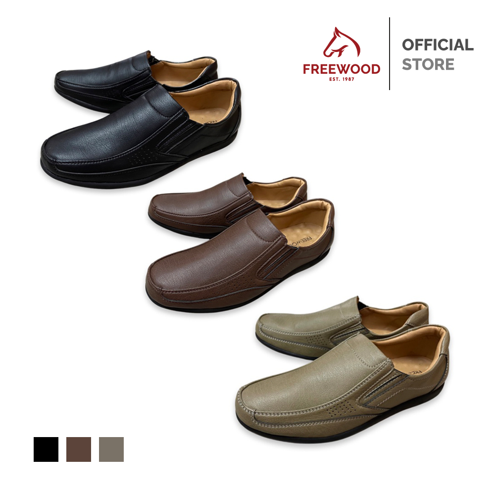 FREEWOOD CASUAL SHOES รองเท้าลำลองผู้ชาย หนังแท้ รุ่น 79-621 สีดำ / สีน้ำตาล / สีเผือก ( BLACK / BROWN / TARO )