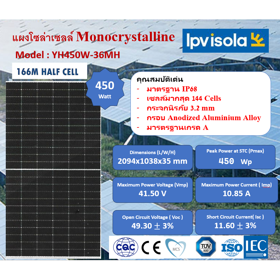 แผงโซล่าเซลล์ Ipvisola 450 W