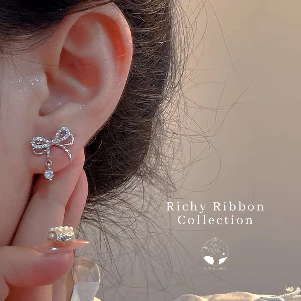 MNL💗ต่างหูแบบแป้น Richy Ribbon รูปโบ เครื่องประดับแฟชั่น เงินแท้ ผู้หญิง ใส่ออกงาน ใส่เที่ยว ได้ทุกวัน ของขวัญ