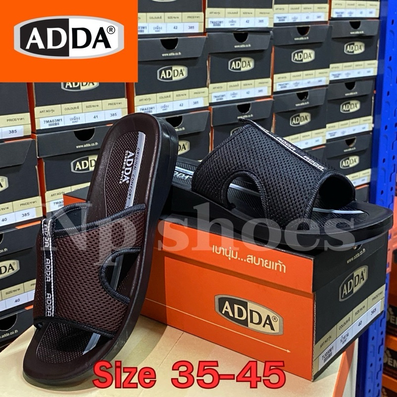 [ลูกค้าใหม่ราคา 1 บาท]🍎รองเท้าแตะลำลองแบบสวม รุ่น 7J05M1 🍎(ไซส์ 35-45)สีดำกับน้ำตาล รองเท้า ADDA