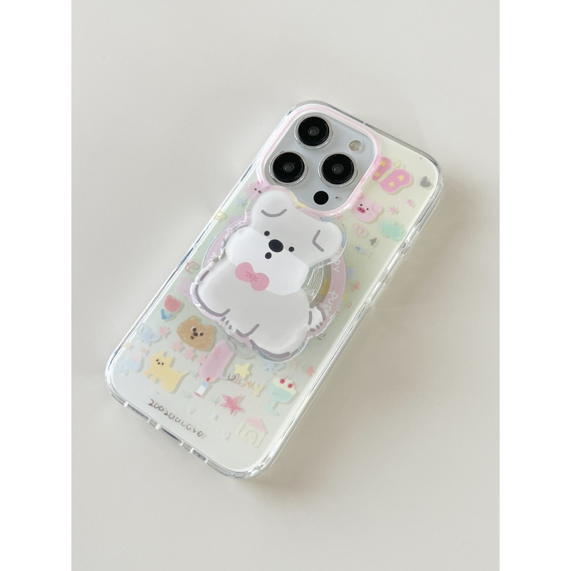(ภาพสินค้าจริง) เคสน้องหมาสีเทา holder magnetic