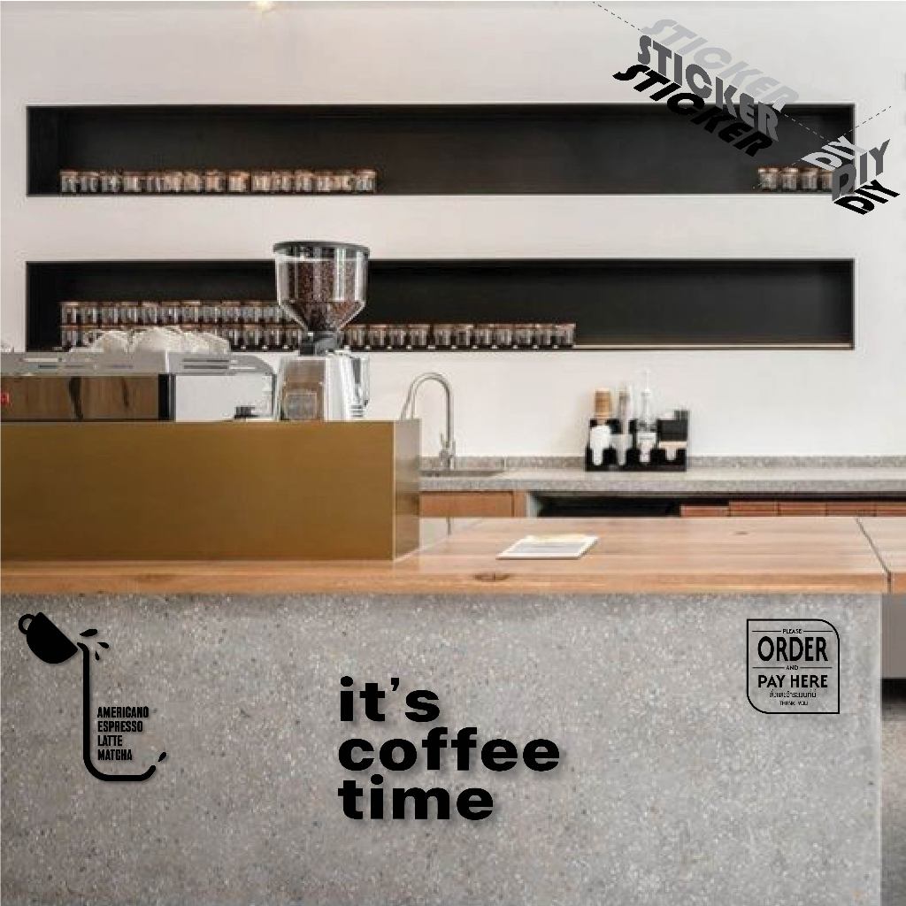 สติ๊กเกอร์ กาแฟ / Coffee / Cafe (PVC ไดคัทตกแต่งกระจก รูปที่ 2