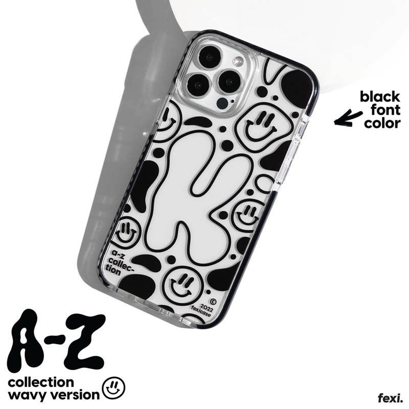 เคสไอโฟน iphone case for 15/16/17 ลาย “ Wavy Version A-Z collection ลายสกรีนสีดำ“(005)