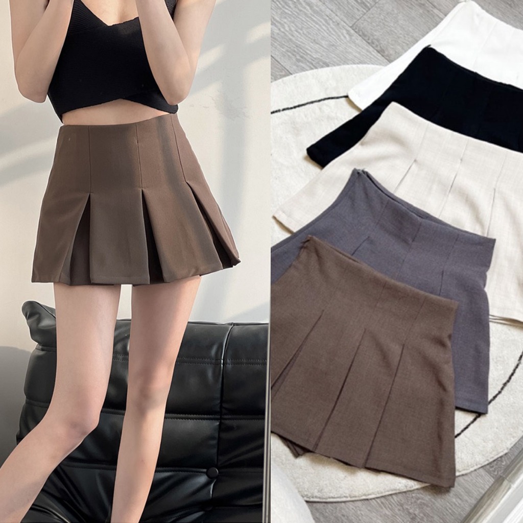 MIMI&DIDI.กระโปรงกางเกงเทนนิส กระโปรงอัดพลีทมินิเอวสูงเซ็กซี่ แฟชั่น (Preppy style)8810