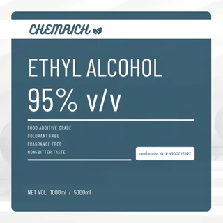 1000ml แอลกอฮอล์ 95% Food grade - เอทิลแอลกอฮอล์ / Ethyl alcohol 95% (Ethanol) - Chemrich