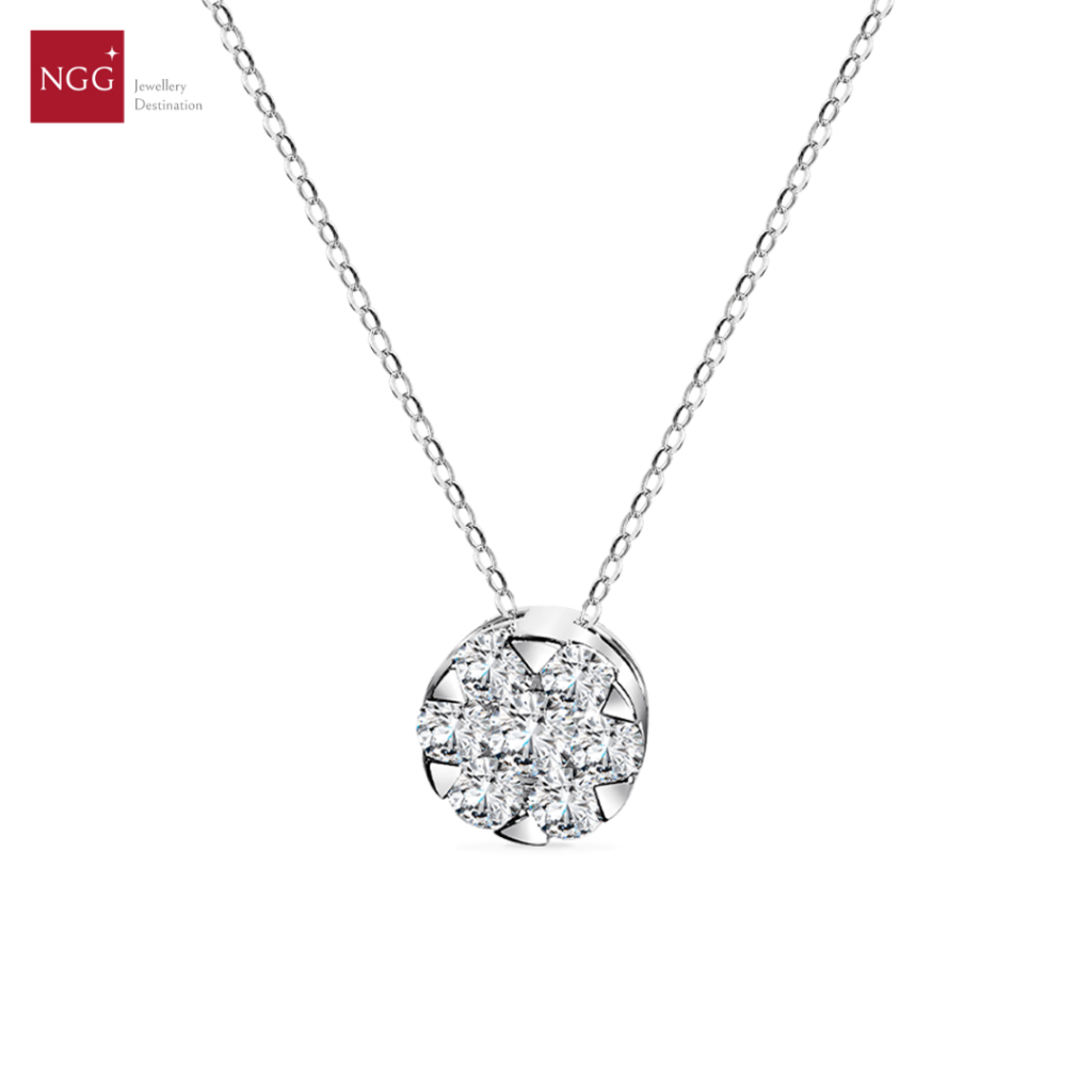 NGG Dazzling Diamond Glitter Globe 18K White Gold Diamond Necklace - สร้อยคอเพชรแท้ (มีใบรับประกัน)