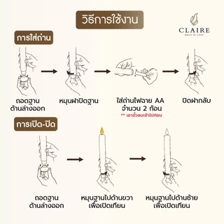 Claire ชุดธูป LED แบบชาร์จ สีขาว สูง 22 ซม. + เชิงเทียน LED แบบใส่ถ่าน สูง 22 ซม.เหมาะกับหิ้งพระเล็ก