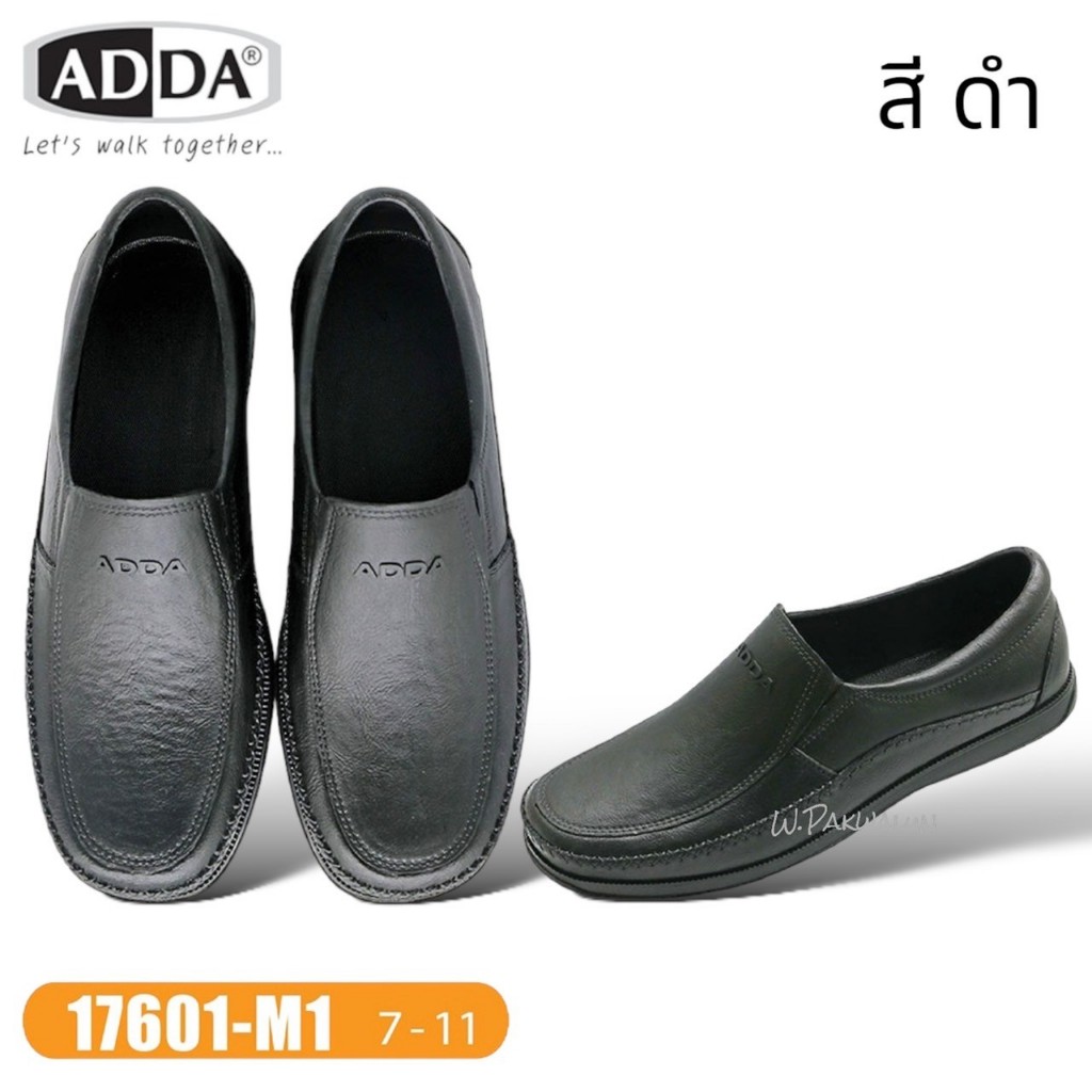 🐝🐝ADDA รุ่น 17601M1 🌱 รองเท้าคัชชูหนังดำแตะลำลองผู้ชายแบบสวม รองเท้าหุ้มส้น  สำหรับผู้ชาย (ไซส์ 7-10)