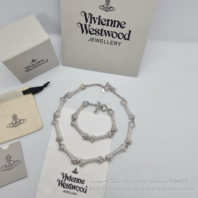 Vivienne Westwood Faustine crystal-embellished Bones Necklace สร้อยคอ , สร้อยข้อมือ วิเวียน รูปกระดูกฝังคริสตัล