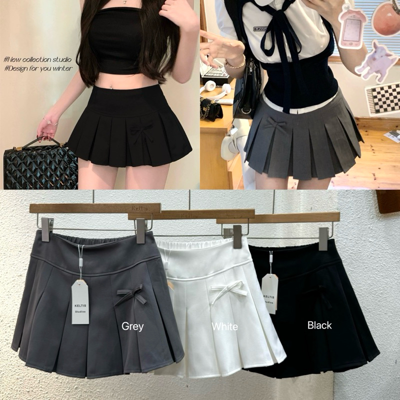 Gang_jeans#082 (พร้อมส่ง📌)กระโปรงลิซ่า แต่งโบว์