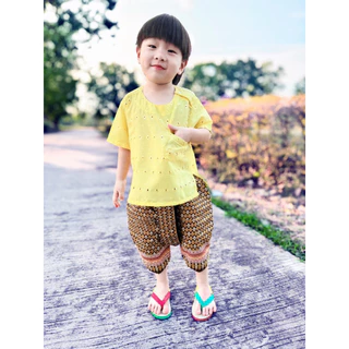 ชุดไทยเด็กผู้ชาย โจงผ้าพิมพ์ทอง ชุดไทยเด็กชาย หมื่นไม้