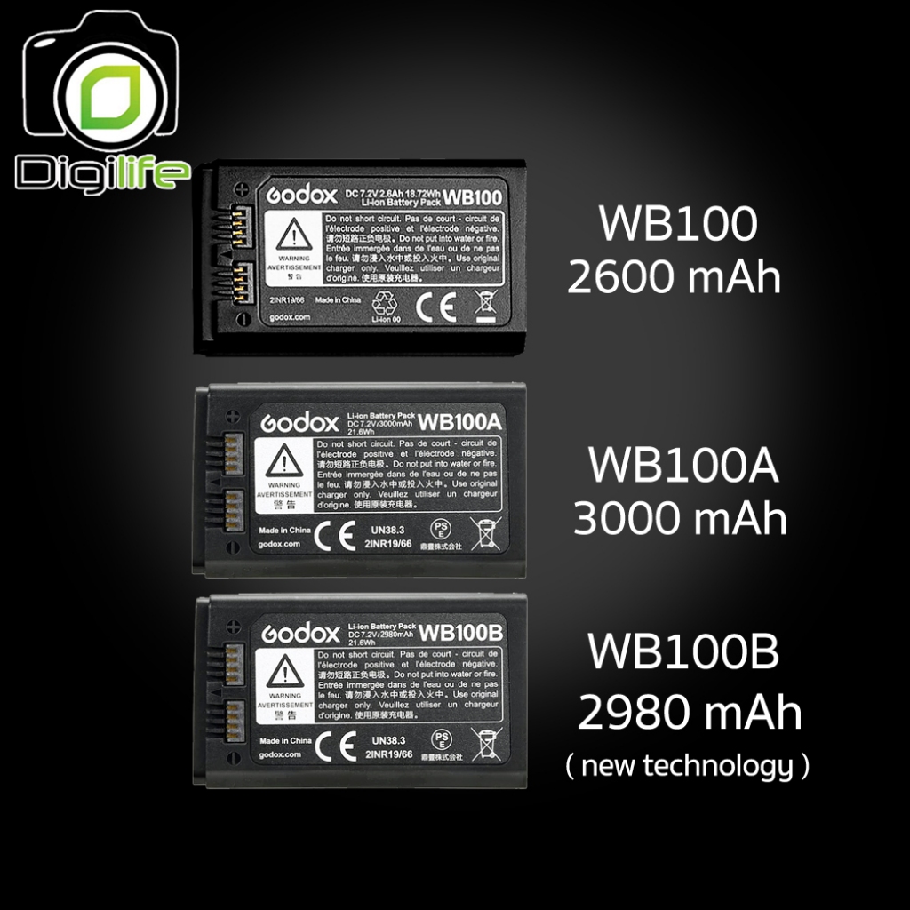 Godox Battery WB100, WB100A, WB100B - For Flash AD100Pro, V1, V860III, MF-R76, etc / Digilife Thailand Shop