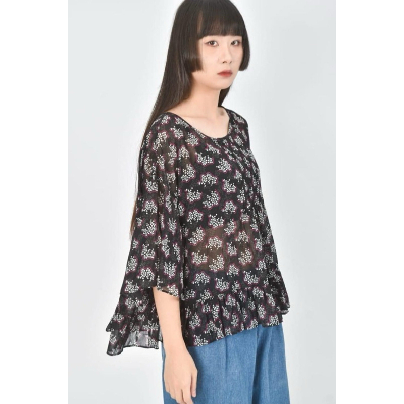 UNIQLO x Anna Sui x ชีฟอง x XL สีดำดวงม่วงสวยกริบ อก 54 ยาว 24 งานหายาก ไม่ตำหนิ ลายสวย Code: 2524(4