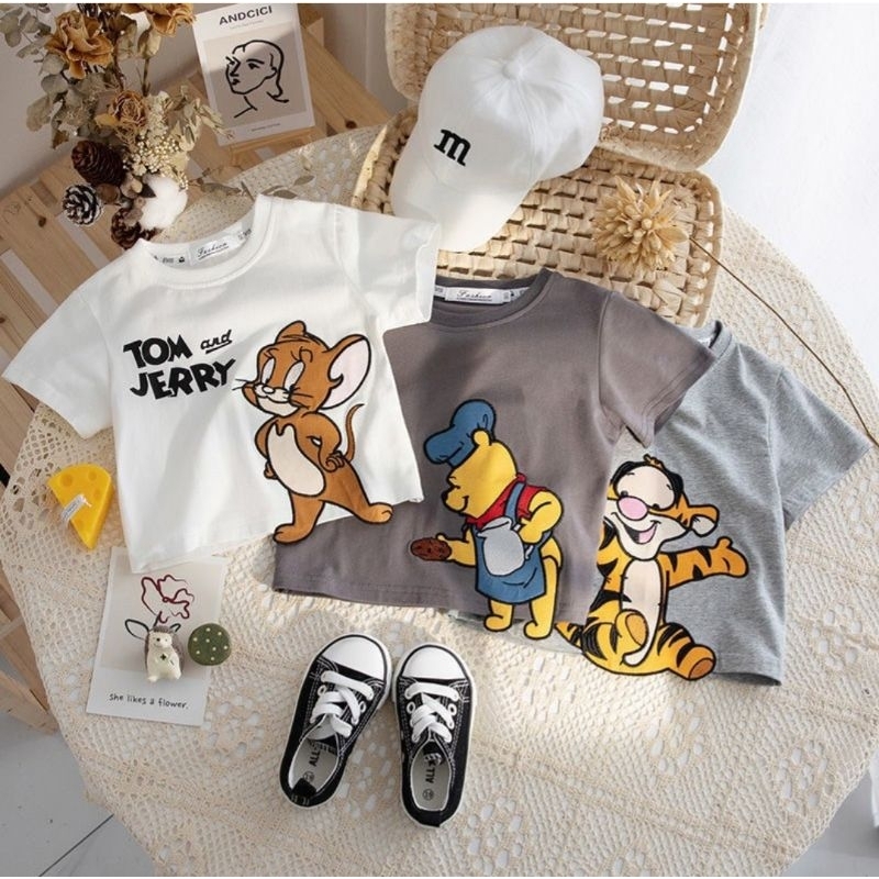 พร้อมส่งจากไทย เสื้อยืดเด็ก 3D ลายเจอร์รี่ ทิกเกอร์ หมีพูห์ เนื้อผ้านุ่ม ใส่สบาย