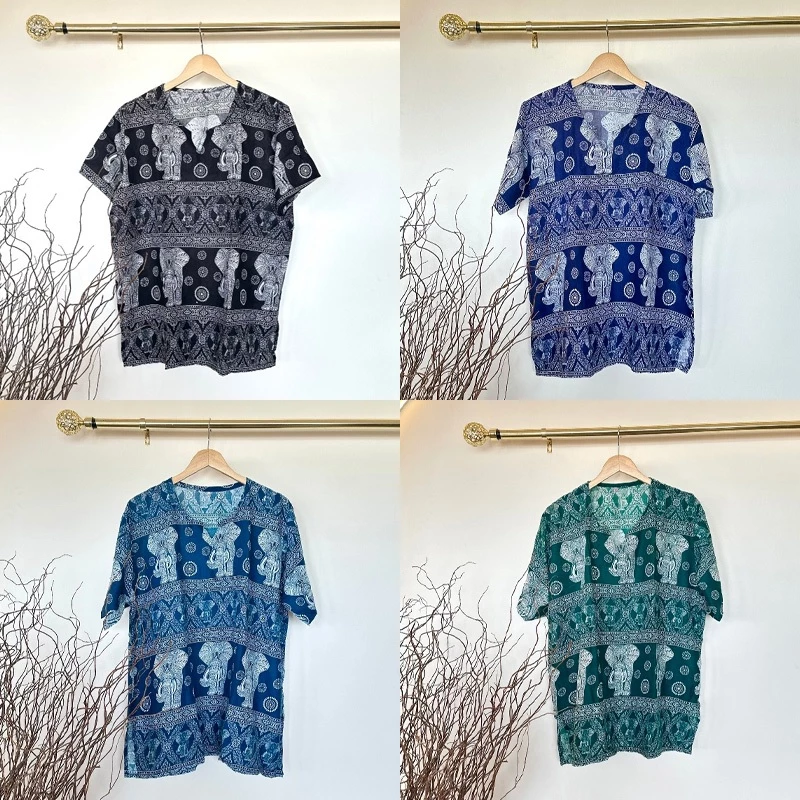 เสื้อลายช้าง คอจังโก้ แขนสั้น อก 48/52
