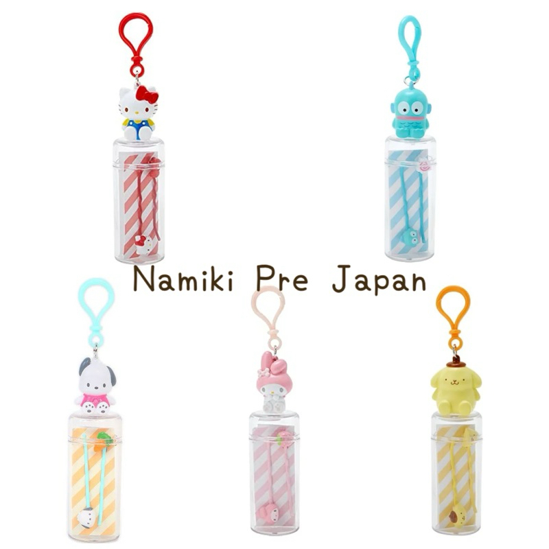 [ของแท้จากญี่ปุ่น🇯🇵] Sanrio กิ๊บมินิพร้อมพวงกุญแจกระปุกหัวมาสคอต set 4 ชื้น