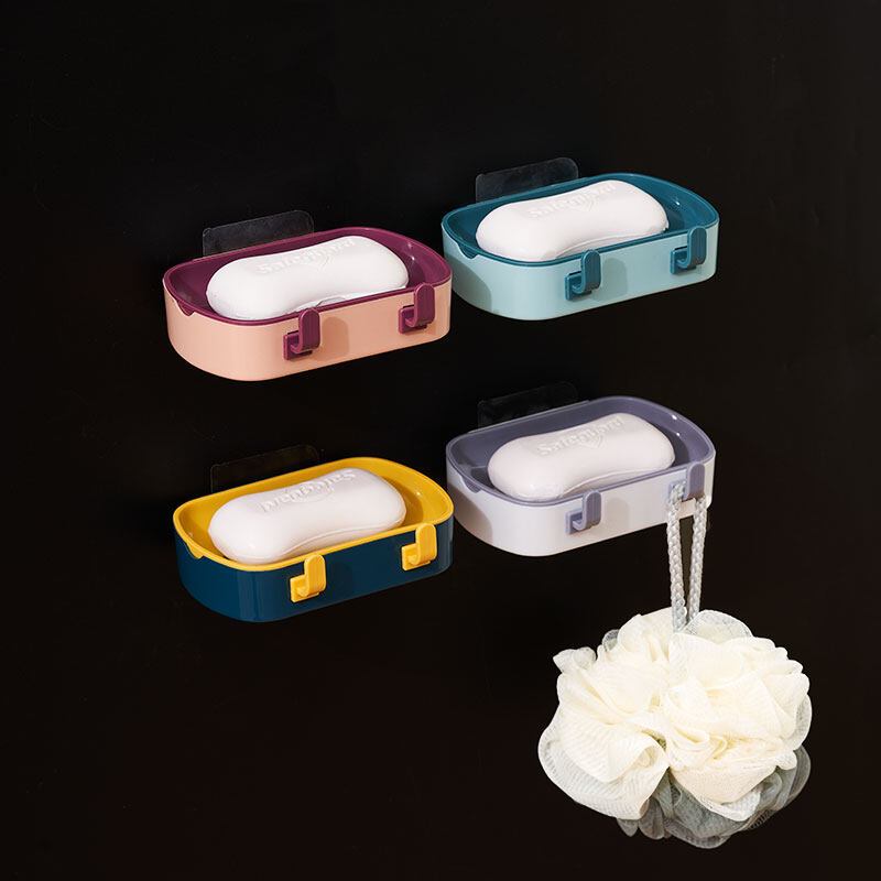 ที่วางสบู่ติดผนังสองชั้นที่บ้านติดผนังที่วางสบู่ในห้องน้ํากาวซุปเปอร์กาว Non-Punch กล่องเก็บสบู่ชั้นวางของชั้นวาง