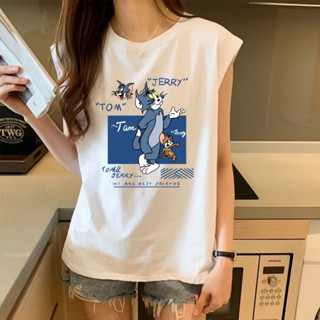 เสื้อแขนกุด ลายการูตูน คอกลม ผ้านิ่มใส่สบาย สไตล์เกาหลี OP70