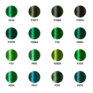 ไหมปัก GEM Embroidery Thread โทนเขียว Green ซักฟอกสีไม่ตก 3,000 เมตร Oeko-Tex Class 1