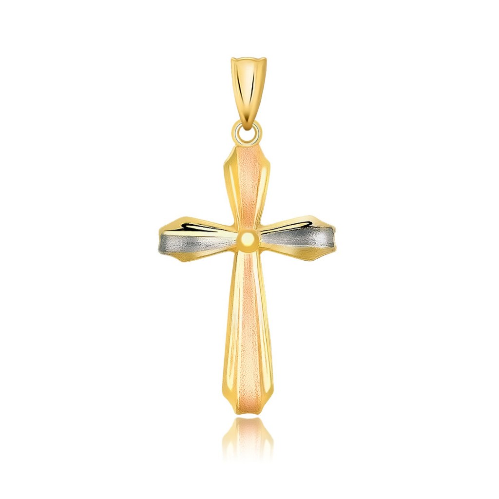 Nathalias NY จี้ไม้กางเขน  14k Tri Color Gold Fancy Textured Cross Pendant in 14k Tri Color Gold